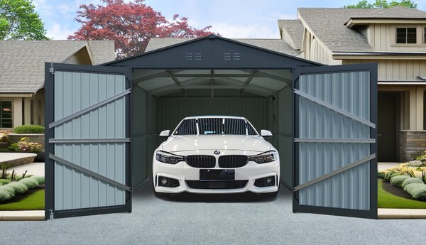 Plechová garáž BestBerg AG-18A / 18 m² / 602 x 300 x 232 cm / šedá