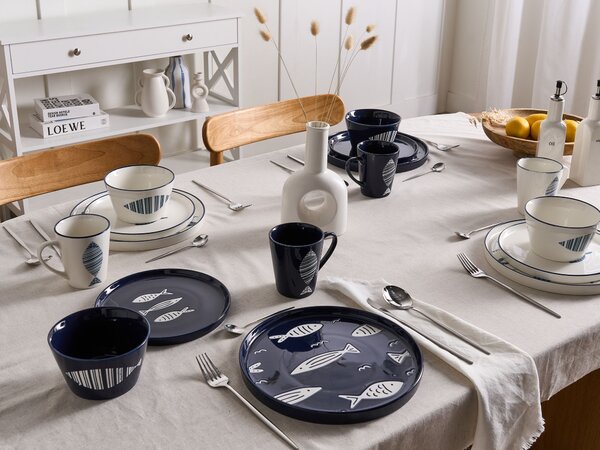 Sada 16 kusů nádobí TAMARIND Porcelán Bílá/Modrá