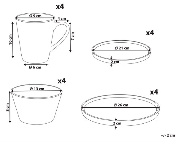 Sada 16 kusů nádobí TAMARIND Porcelán Bílá/Modrá