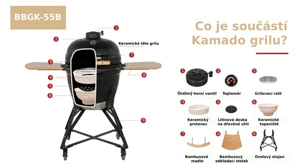 Keramický Kamado BBQ gril BestBerg BBGK-55B / Ø 46 cm / černá