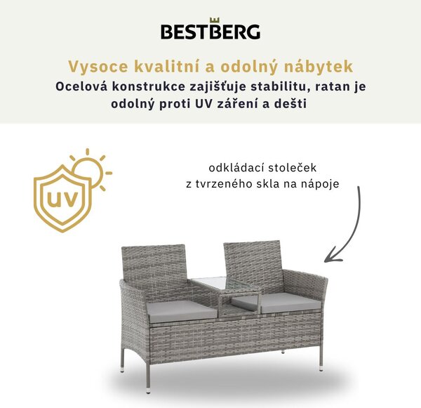 Zahradní ratanová sedačka se stolkem BestBerg Chicago BBRF-1015G / šedá