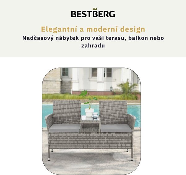 Zahradní ratanová sedačka se stolkem BestBerg Chicago BBRF-1015G / šedá