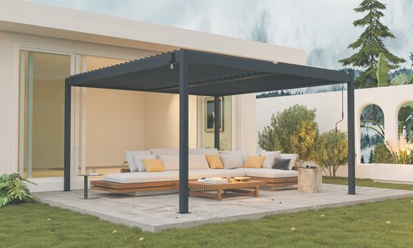 Hliníková bioklimatická pergola s lamelami BestBerg BBP-16G / 4 x 4 m / šedá