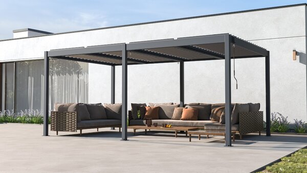 Hliníková bioklimatická pergola s lamelami BestBerg BBP-15G / 5 x 3 m / šedá
