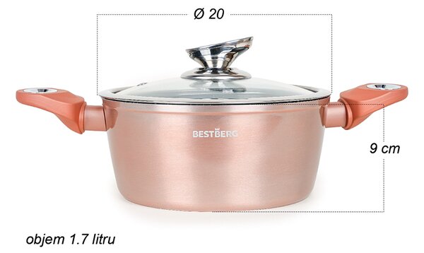 15dílná sada nádobí s mramorovým povrchem BestBerg BBN-1015RG / rosegold
