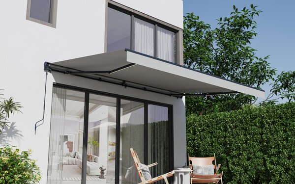 Elektrická markýza s LED osvětlením BestBerg BBSU-EL495LG / 495 x 300 cm / světle šedá