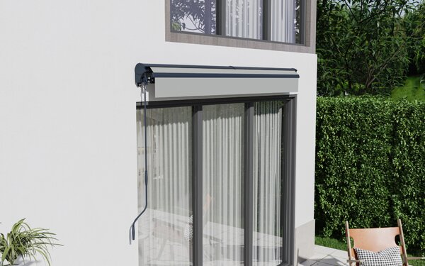 Elektrická markýza s LED osvětlením BestBerg BBSU-EL295LG / 295 x 250 cm / světle šedá