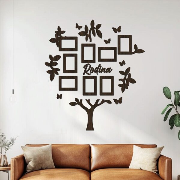 Dřevěný fotorámeček na zeď FAMILY TREE Zvolte barvu dekoru: Černá | Rozměry (cm)rámečků: 109x117