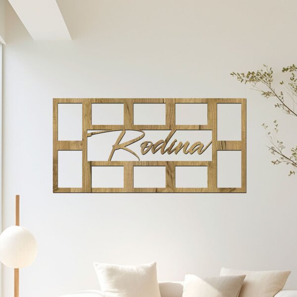 Dřevěný fotorámeček na zeď RODINA | Rozměry (cm): 72x32 | Zvolte barvu dekoru: Dub zlatý
