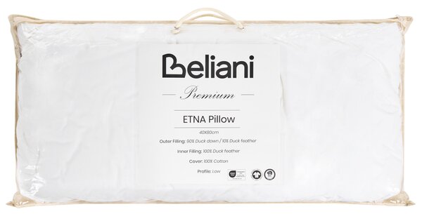 3komorový polštář na spaní ETNA Nízká Kachní peří a chmýří 40 x 80 cm Bílá