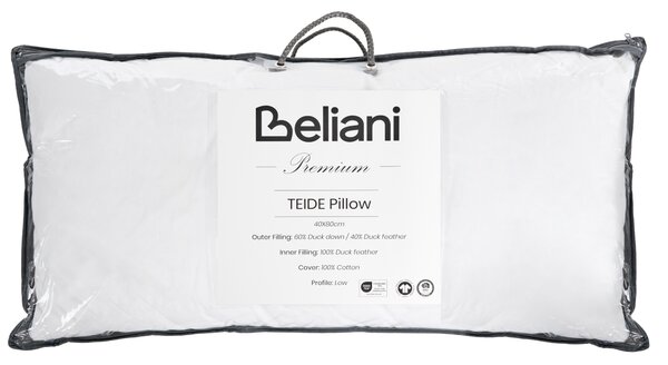 3komorový polštář na spaní TEIDE Nízká Kachní peří a chmýří 40 x 80 cm Bílá