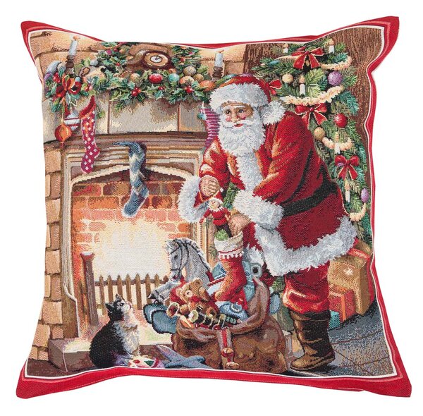 Vánoční povlak na polštář s motivem Santa s dárky - matný 45x45 cm