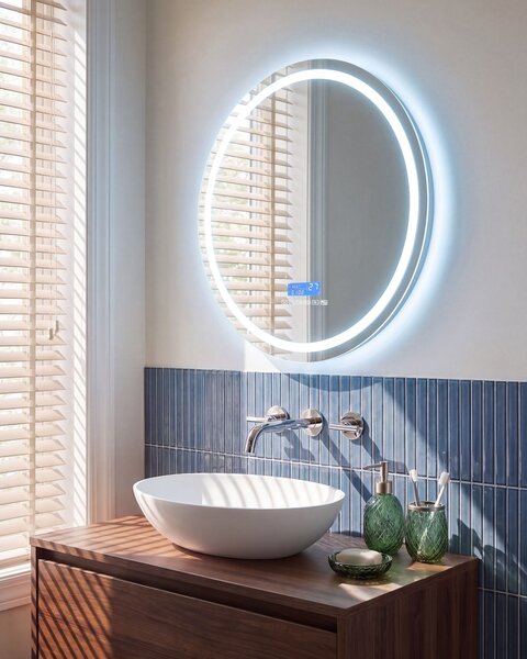 LED koupelnové zrcadlo BROGNON 60 cm 60 cm s reproduktorem Bluetooth Stříbrná