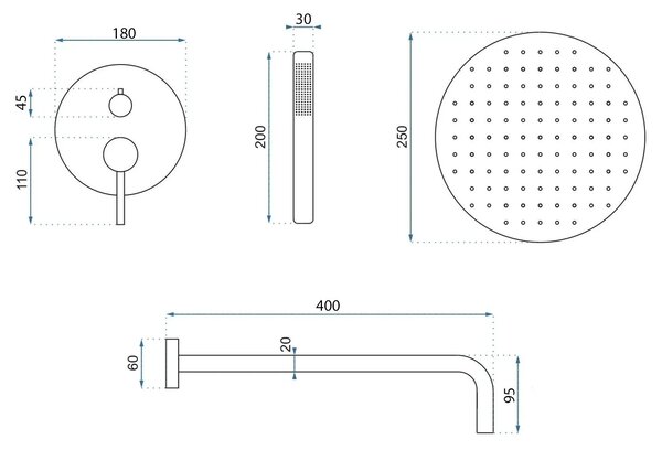 Rea Argon, sprchová souprava pod omítku + krabicový instalační systém BOX, zlatá matná, REA-P7810