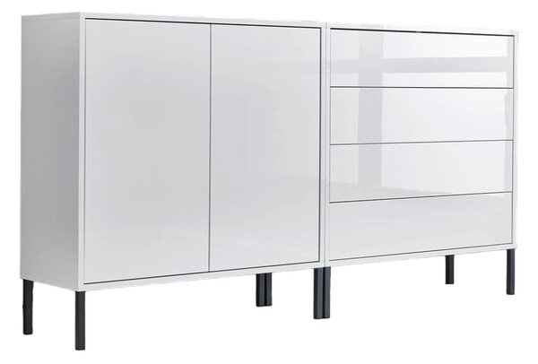 ŠIROKÁ KOMODA, bílá, vysoce lesklá bílá, 158/86/33 cm MID.YOU - Komody na nožičkách, Online Only
