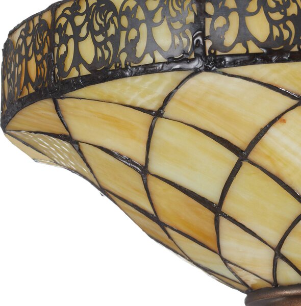 Clayre&Eef Stojací lampa Diamond v Tiffany stylu, Hnědá / rez, Obývací pokoj / jídelna, Sklo, Tiffany