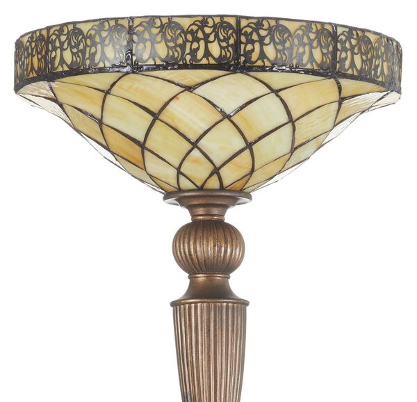 Clayre&Eef Stojací lampa Diamond v Tiffany stylu, Hnědá / rez, Obývací pokoj / jídelna, Sklo, Tiffany