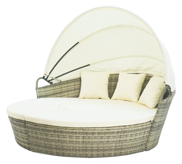 Zahradní ratanová postel BestBerg BBGF-178GY / 180 × 142 cm / šedá/krémová