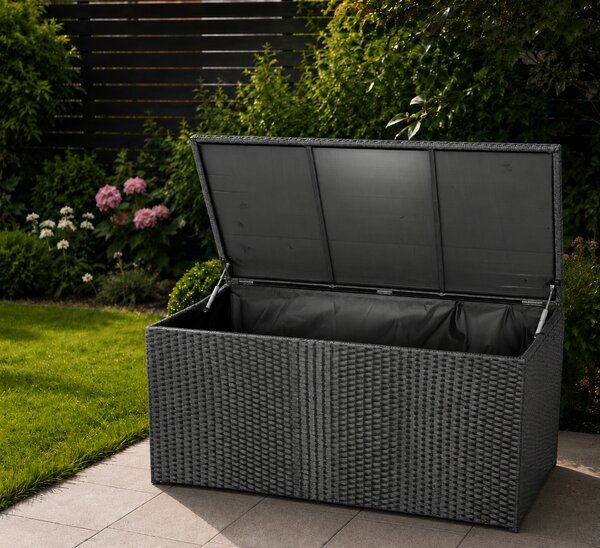 Ratanový zahradní úložný box BestBerg BBRF-B1B / 350 l / 115 × 55 × 57 cm / černá