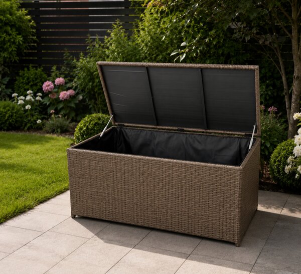 Ratanový zahradní úložný box BestBerg BBRF-B1BN / 350 l / 115 × 55 × 57 cm / hnědá