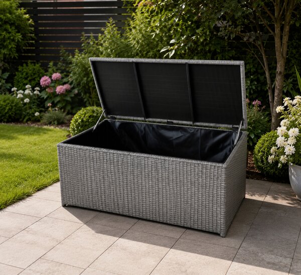 Ratanový zahradní úložný box BestBerg BBRF-B1G / 350 l / 115 × 55 × 57 cm / šedá