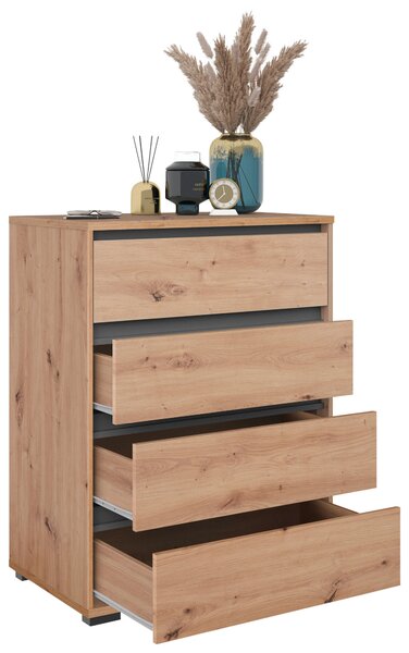 KOMODA, antracitová, barvy dubu, 80/103/48 cm Carryhome - Široké komody