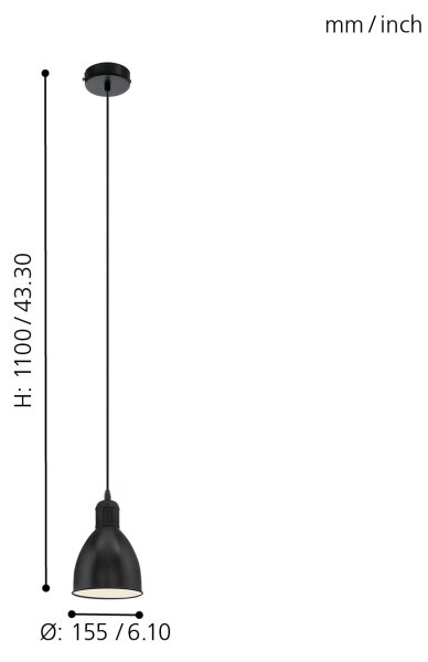Eglo 55243 - Lustr na lanku PRIDDY 1xE27/60W/230V černá