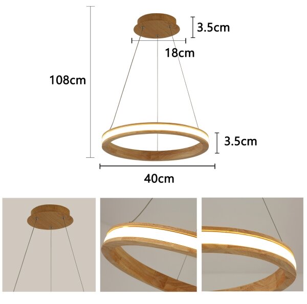 Brilagi - LED Lustr na lanku UMEA WOOD LED/30W/230V pr. 40 cm dřevo