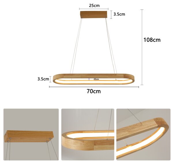 Brilagi - LED Lustr na lanku UMEA WOOD LED/30W/230V 70x20 cm dřevo