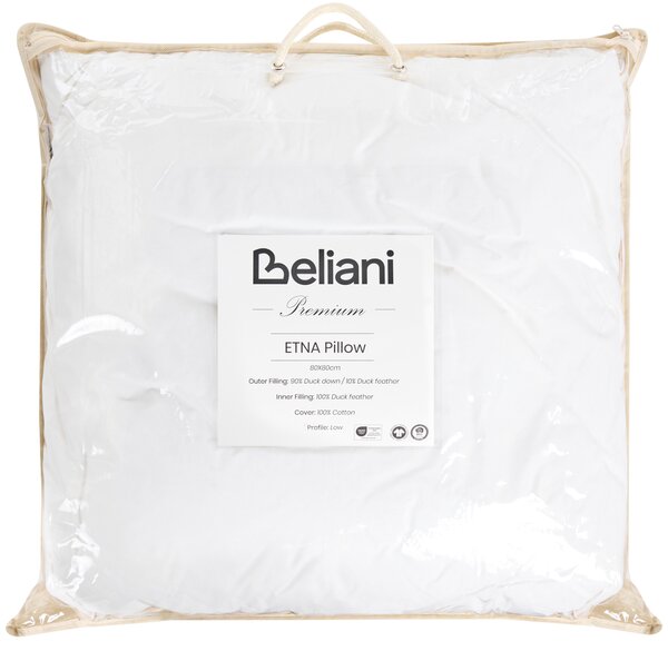 3komorový polštář na spaní ETNA Nízká Kachní peří a chmýří 80 x 80 cm Bílá