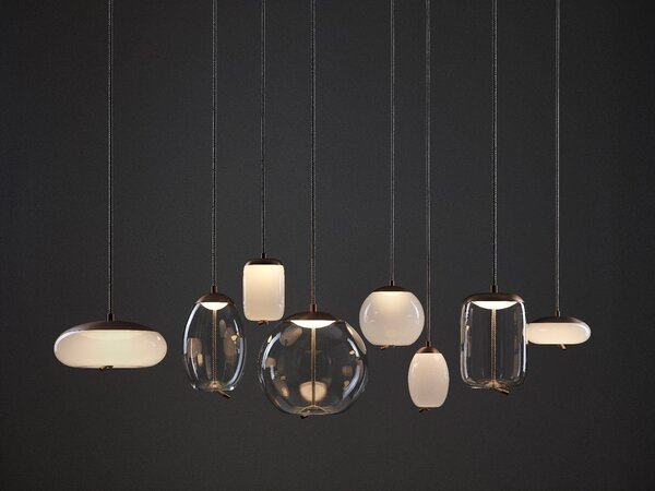 Brokis Designové závěsné svítidlo Knot Disco Small, PC1037 Barva skla: Transparentní číré sklo, Povrchová úprava baldachýnu: Mosaz, Povrch reflektoru: Mosaz