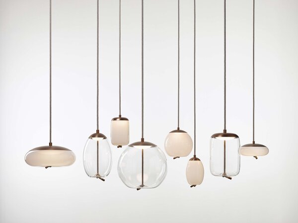 Brokis Designové závěsné svítidlo Knot Disco Small, PC1037 Barva skla: Transparentní číré sklo, Povrchová úprava baldachýnu: Mosaz, Povrch reflektoru: Mosaz