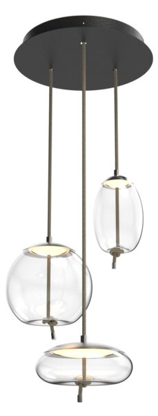 Brokis Designové závěsné svítidlo Knot Small Uovo, PC1036 Povrch Montury: Mosaz, Barva skla: Šedá kouřová - transparentní sklo, Povrch baldachýnu: kov - bílý matovaný komaxit se strukturou