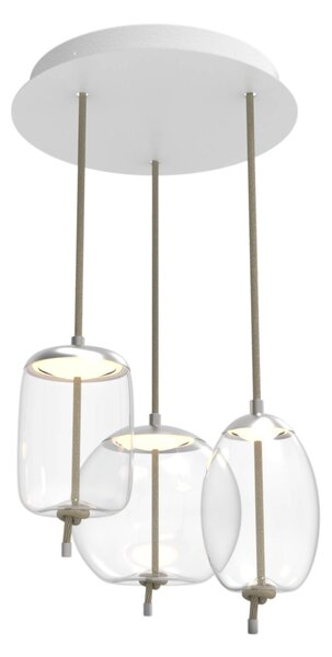 Brokis Designové závěsné svítidlo Knot Small Uovo, PC1036 Povrch Montury: Mosaz, Barva skla: Šedá kouřová - transparentní sklo, Povrch baldachýnu: kov - bílý matovaný komaxit se strukturou