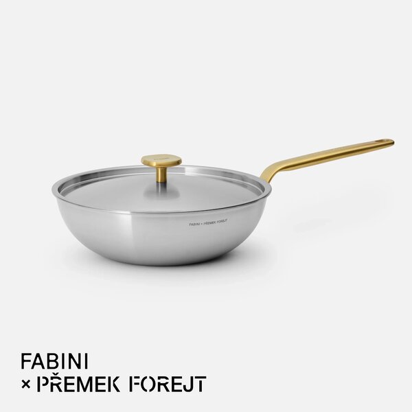 Fabini Wok pánev FABINI & Forejt, ø 26 cm - Nerezová beznýtová pánev z vícevrstvé nerezové oceli s poklicí
