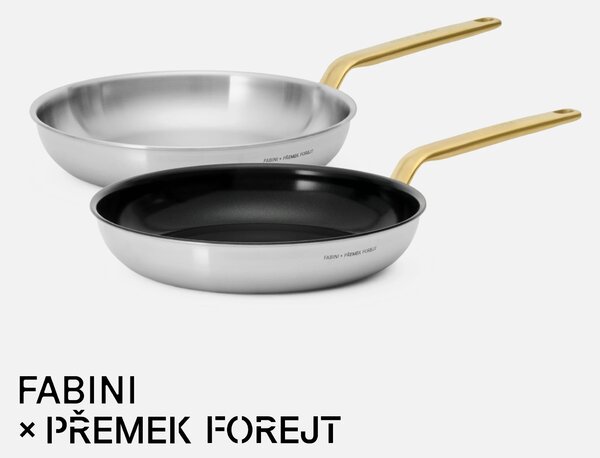 Fabini Sada pánví FABINI & Forejt, ø 26 cm, 2 díly - Nerezová beznýtová pánev z vícevrstvé nerezové oceli + nepřilnavá nerezová beznýtová pánev s keramickým povrchem z vícevrstvé nerezové oceli