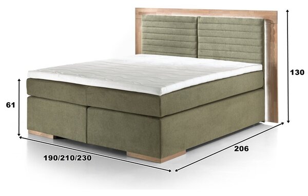 Postel boxspring včetně LED osvětlení MARCEL 2 dub masiv plocha spaní 180x200