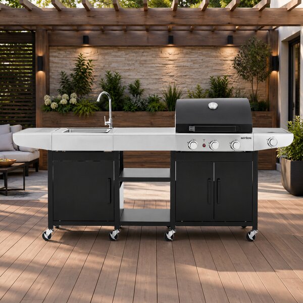 Zahradní BBQ kuchyně s umyvadlem BestBerg BBBQ-25SB / 4 hořáky / 11,5 kW / černá/stříbrná