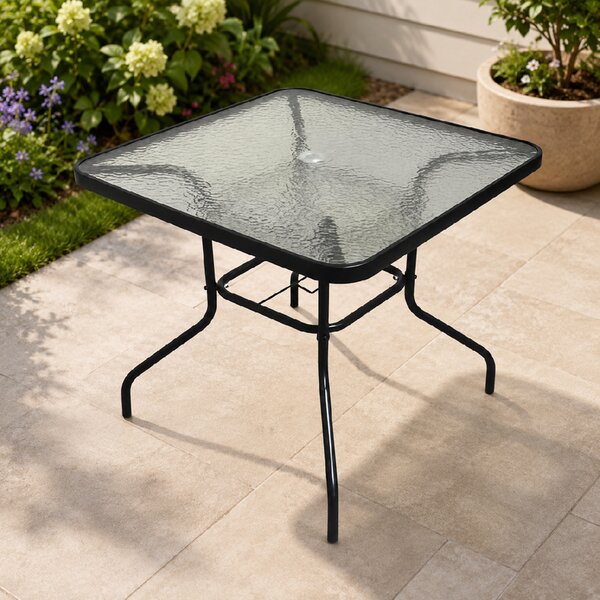 Zahradní stůl se skleněnou deskou BestBerg BBGF-GT4 / 80 × 80 × 70 cm / černá/transparentní