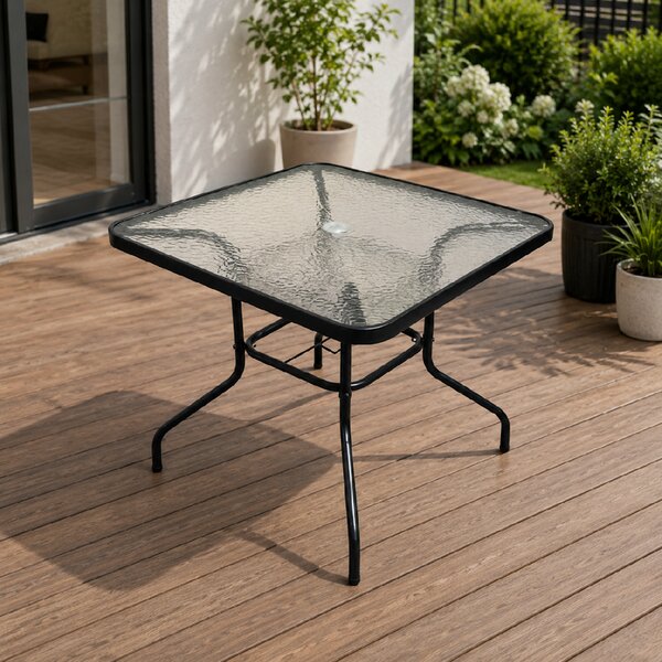 Zahradní stůl se skleněnou deskou BestBerg BBGF-GT4 / 80 × 80 × 70 cm / černá/transparentní