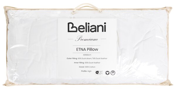 3komorový polštář na spaní ETNA Vysoká Kachní peří a chmýří 40 x 80 cm Bílá