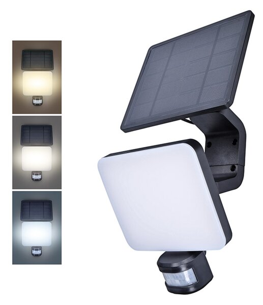 Solight LED solární osvětlení se senzorem, 11W, 1200lm, 3 CCT, Li-Ion, černá WO785-1