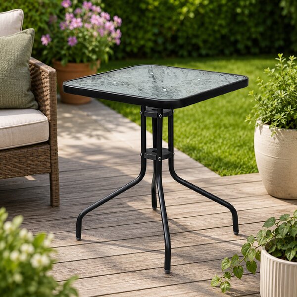 Zahradní stůl se skleněnou deskou BestBerg BBGF-GT2 / 60 × 60 × 70 cm / černá/transparentní