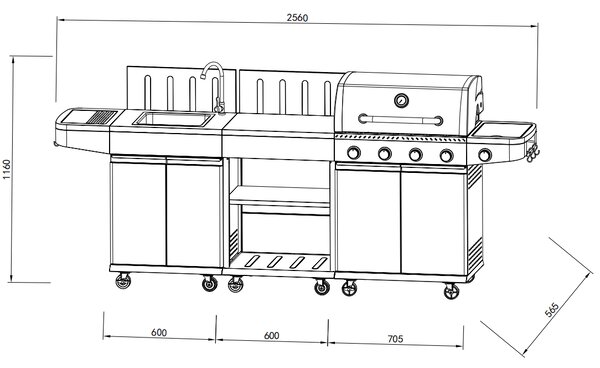 Zahradní BBQ kuchyně s umyvadlem BestBerg BBBQ-26SB / 5 hořáků / 14,5 kW / stříbrná/černá
