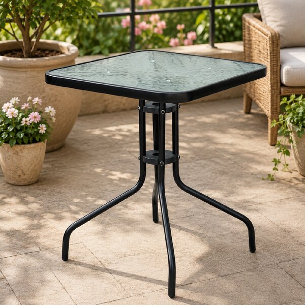 Zahradní stůl se skleněnou deskou BestBerg BBGF-GT2 / 60 × 60 × 70 cm / černá/transparentní