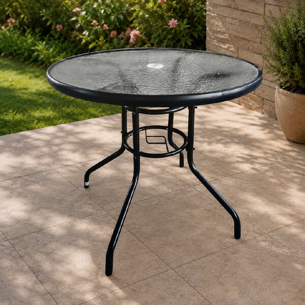 Zahradní stůl se skleněnou deskou BestBerg BBGF-GT3 / 80 × 70 cm / černá/transparentní