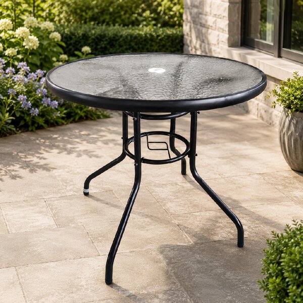 Zahradní stůl se skleněnou deskou BestBerg BBGF-GT3 / 80 × 70 cm / černá/transparentní