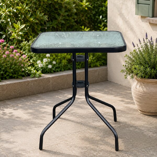 Zahradní stůl se skleněnou deskou BestBerg BBGF-GT2 / 60 × 60 × 70 cm / černá/transparentní