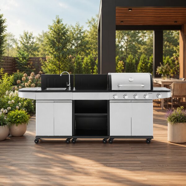 Zahradní BBQ kuchyně s umyvadlem BestBerg BBBQ-26SB / 5 hořáků / 14,5 kW / stříbrná/černá