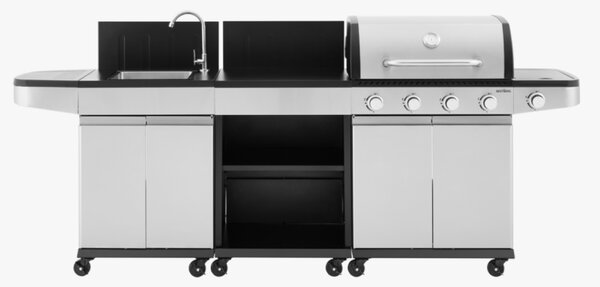 Zahradní BBQ kuchyně s umyvadlem BestBerg BBBQ-26SB / 5 hořáků / 14,5 kW / stříbrná/černá